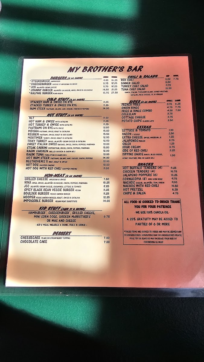 My Brother's Bar Menu - Image 2